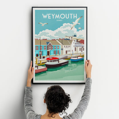 Weymouth Print - Travel Poster - Quayside, Dorset - Travel Poster - Railway Print - Harbour - Jurassic Coast - Lulworth Cove - Worbarrow Bay