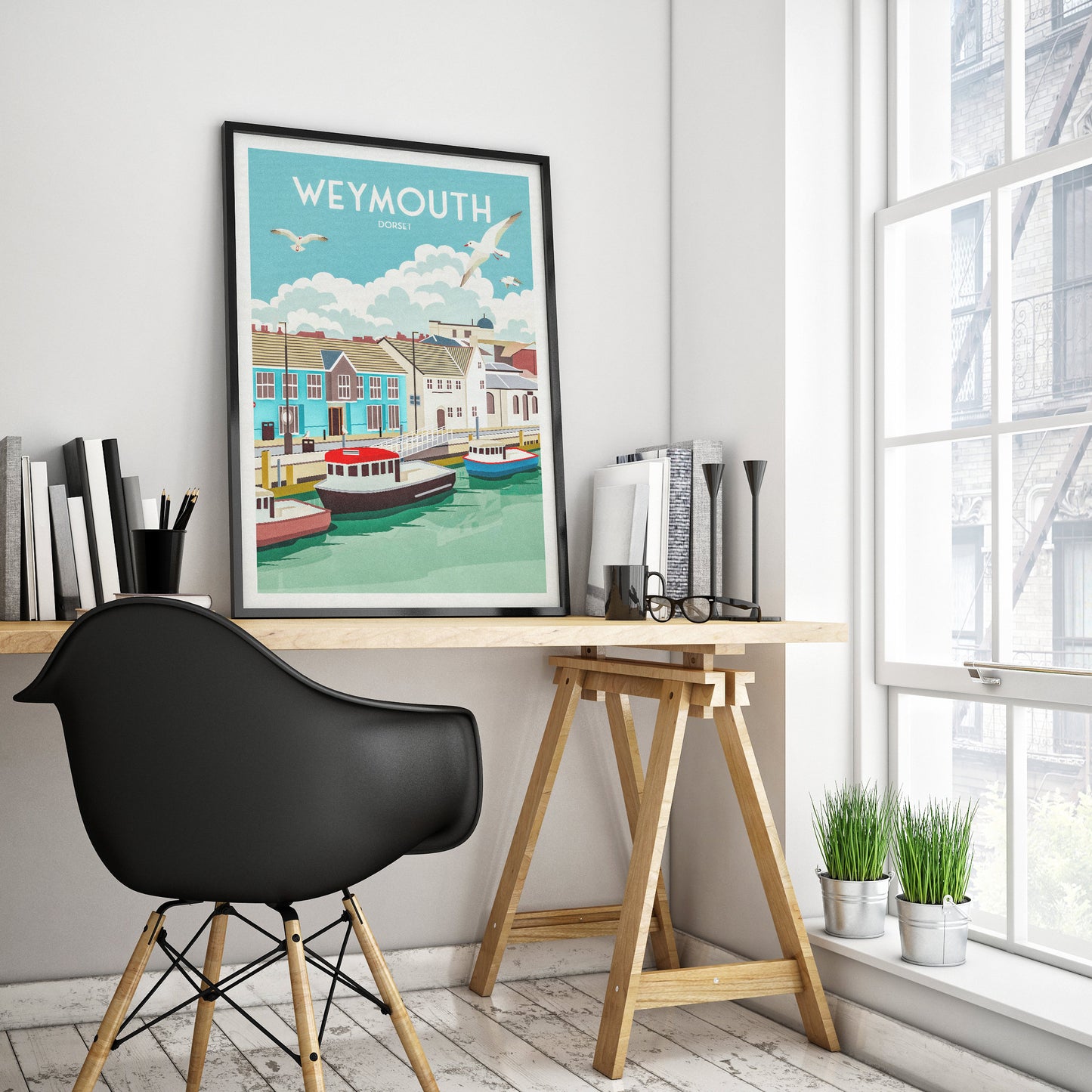 Weymouth Print - Travel Poster - Quayside, Dorset - Travel Poster - Railway Print - Harbour - Jurassic Coast - Lulworth Cove - Worbarrow Bay