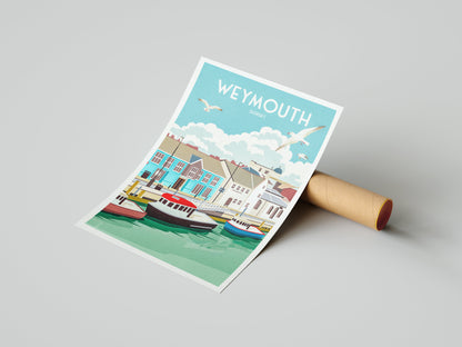 Weymouth Print - Travel Poster - Quayside, Dorset - Travel Poster - Railway Print - Harbour - Jurassic Coast - Lulworth Cove - Worbarrow Bay