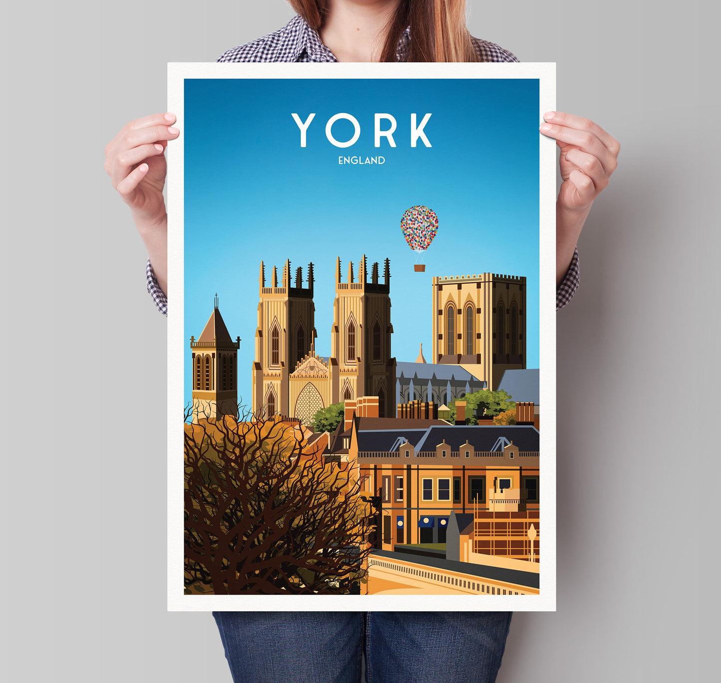 York Travel Poster | Hot Air Balloon Fiesta | York Minster | Wall Art | Home Decor Artwork | Wedding gift | Birthday Present