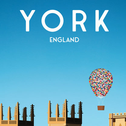 York Travel Poster | Hot Air Balloon Fiesta | York Minster | Wall Art | Home Decor Artwork | Wedding gift | Birthday Present