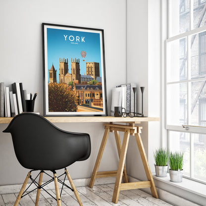 York Travel Poster | Hot Air Balloon Fiesta | York Minster | Wall Art | Home Decor Artwork | Wedding gift | Birthday Present