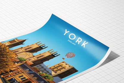 York Travel Poster | Hot Air Balloon Fiesta | York Minster | Wall Art | Home Decor Artwork | Wedding gift | Birthday Present