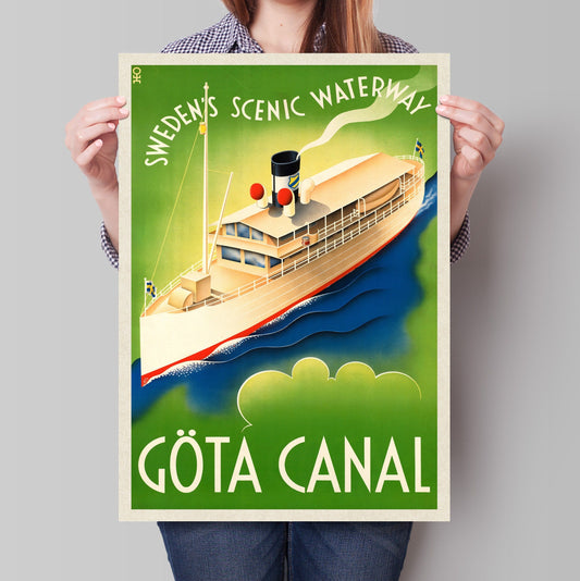 Göta Canal Travel Poster - Sweden's scenic waterway - Retro Sweden Print - Travel Wall Art - Wall Art - Housewarming Gift - Large Wall Art