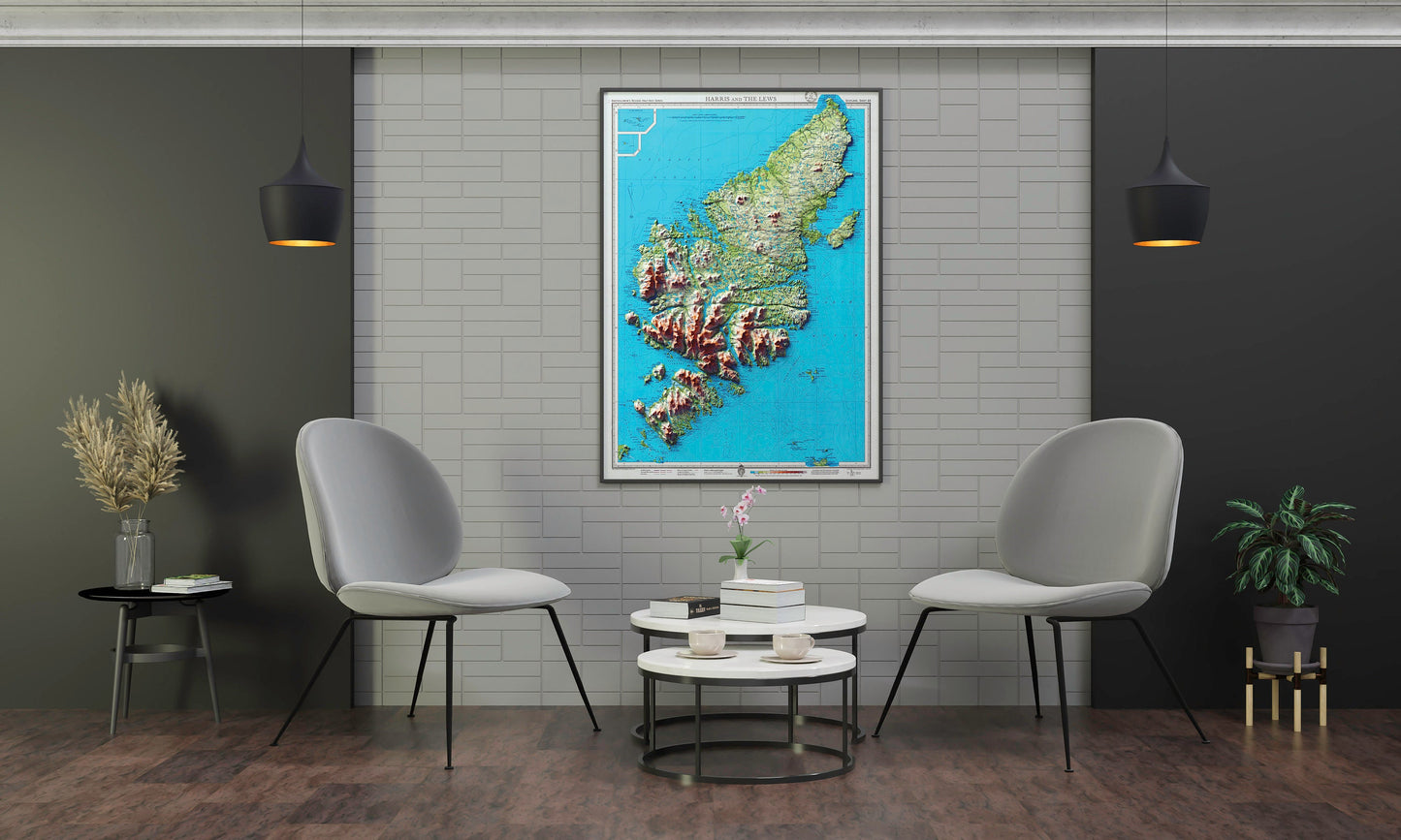 Map of Harris and Lewis 3D Effect Relief Edition, Outer Hebrides | Old Antique Map of Isle of Harris | Old Map Wall Print | Poster Wall Art