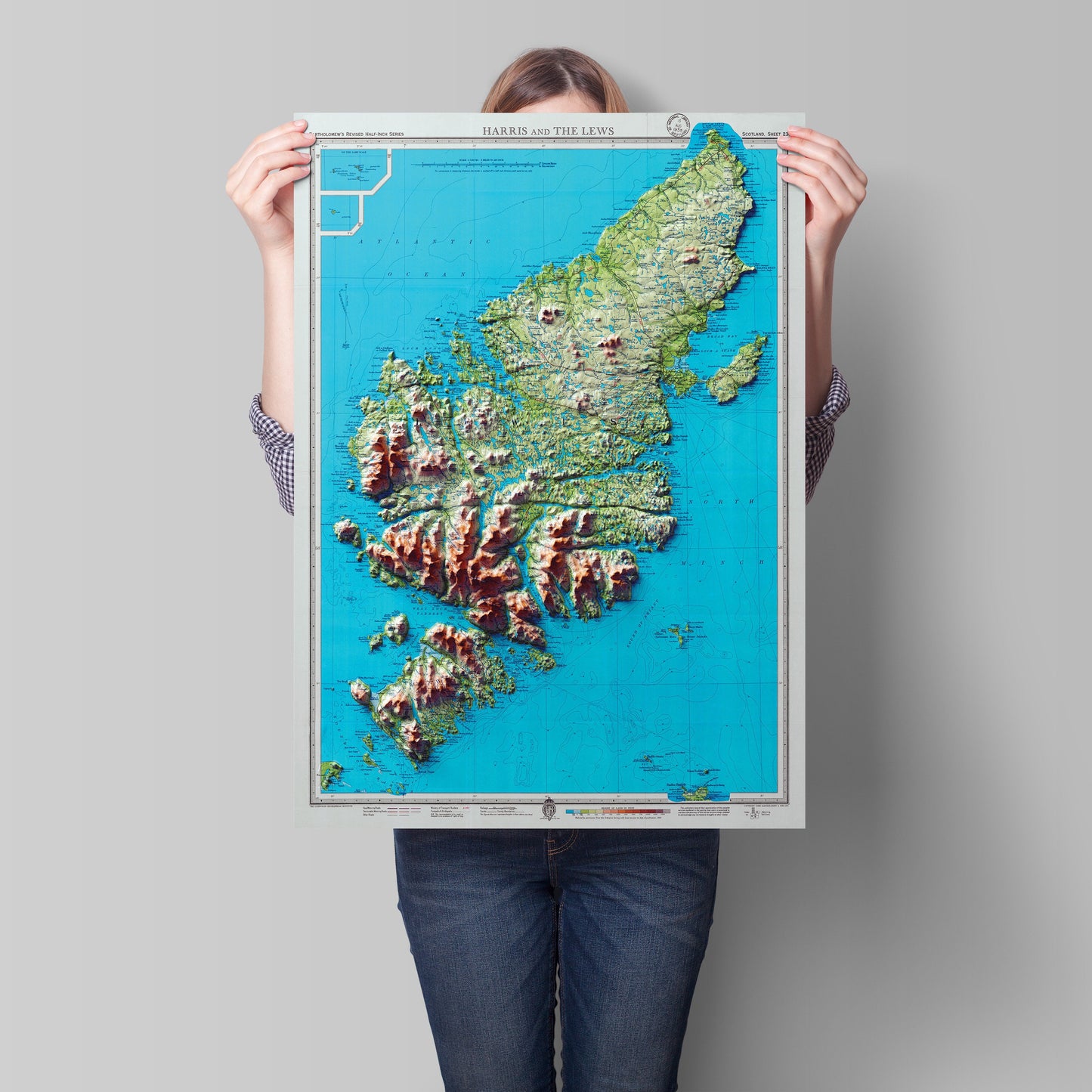 Map of Harris and Lewis 3D Effect Relief Edition, Outer Hebrides | Old Antique Map of Isle of Harris | Old Map Wall Print | Poster Wall Art