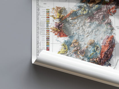 Ireland Geological Map - 3D effect relief Print, Ireland Relief Map, Ireland Topo Map, Dublin, Limerick, Ulster, Connaught, Munster,Leinster