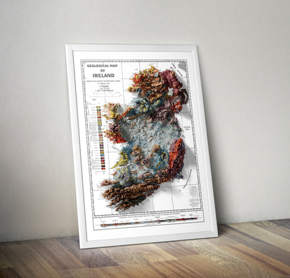 Ireland Geological Map - 3D effect relief Print, Ireland Relief Map, Ireland Topo Map, Dublin, Limerick, Ulster, Connaught, Munster,Leinster