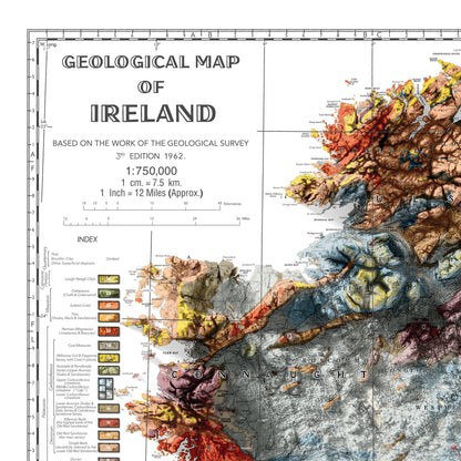 Ireland Geological Map - 3D effect relief Print, Ireland Relief Map, Ireland Topo Map, Dublin, Limerick, Ulster, Connaught, Munster,Leinster