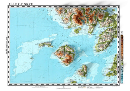 Isle of Skye, Canna, Rum, Eigg and Muck Topographic Map Print - Vintage - Retro - Geological Map - 3D effect relief Print