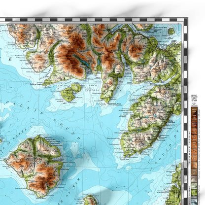 Isle of Skye, Canna, Rum, Eigg and Muck Topographic Map Print - Vintage - Retro - Geological Map - 3D effect relief Print