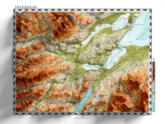 Inverness Topographic Map Print - Vintage - Retro - Geological Map - 3D effect relief Print