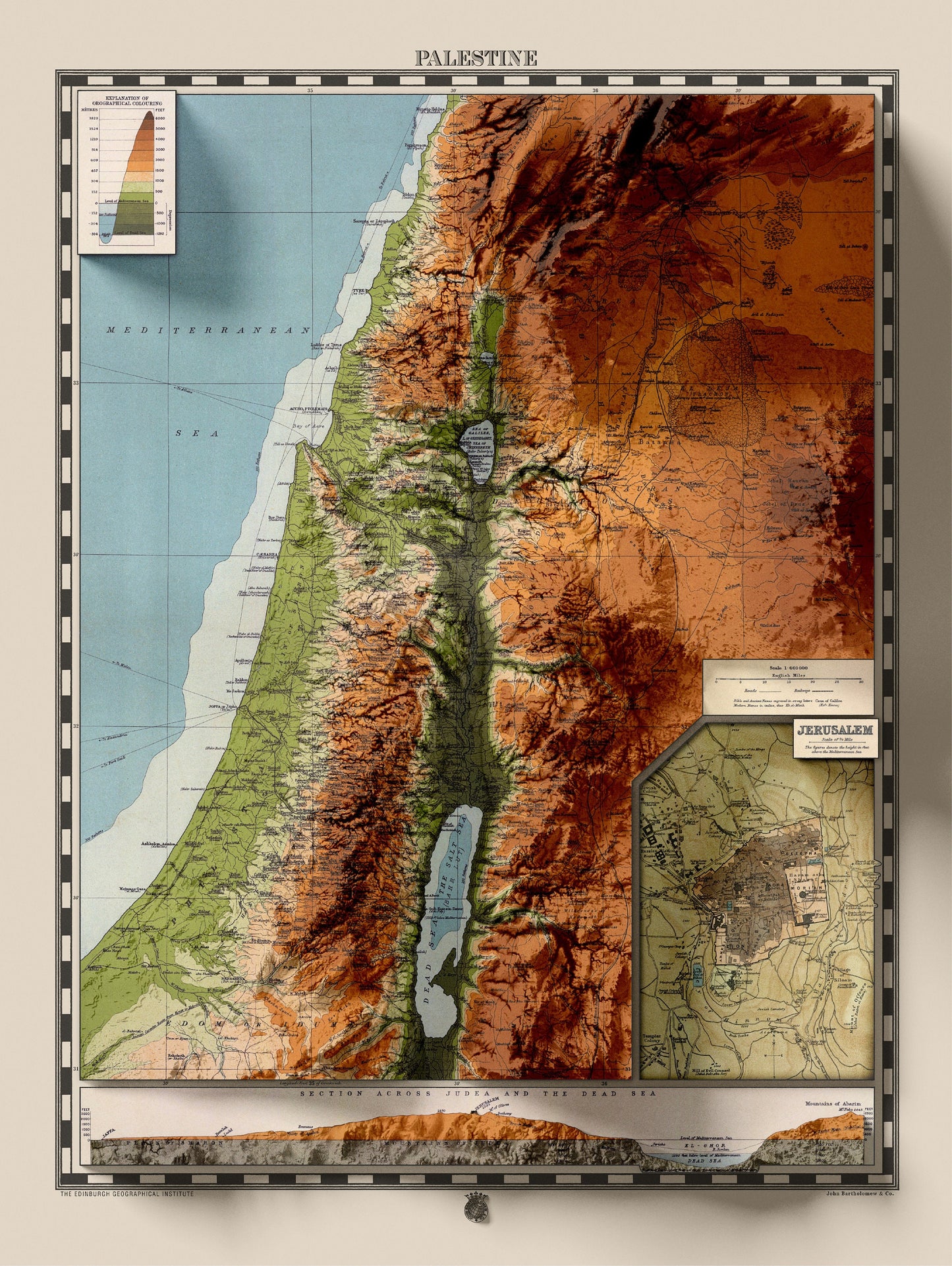 Palestine Map  - Topographic Shaded Elevation Relief Map - Vintage Style  - 2D Giclée Print -  Palestine, Israel, biblical Map, Bible Study