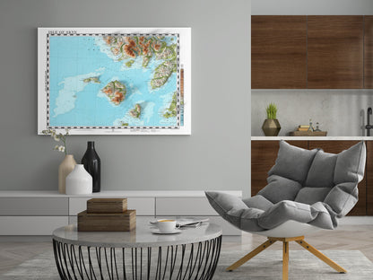 Isle of Skye, Canna, Rum, Eigg and Muck Topographic Map Print - Vintage - Retro - Geological Map - 3D effect relief Print