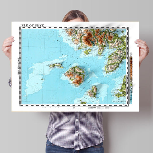 Isle of Skye, Canna, Rum, Eigg and Muck Topographic Map Print - Vintage - Retro - Geological Map - 3D effect relief Print