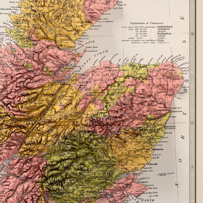 Scotland Topographic Map Print - 2D Giclée Print - Vintage - 1871 - Retro - Geological Map - 3D shaded effect relief Print - Elevation Map