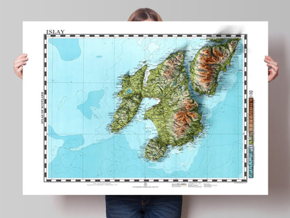 Islay Topographic Map Print - "The Queen of the Hebrides" - Vintage - Retro - Geological Map - 3D effect relief Print