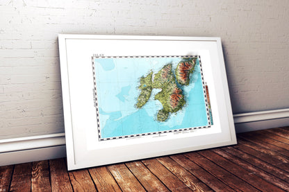 Islay Topographic Map Print - "The Queen of the Hebrides" - Vintage - Retro - Geological Map - 3D effect relief Print