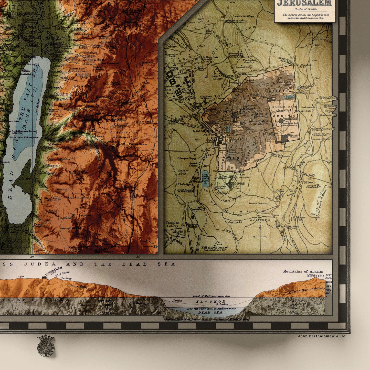 Palestine Map  - Topographic Shaded Elevation Relief Map - Vintage Style  - 2D Giclée Print -  Palestine, Israel, biblical Map, Bible Study