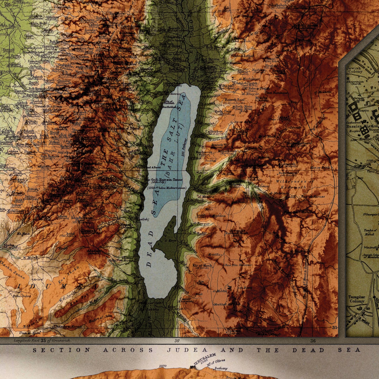 Palestine Map  - Topographic Shaded Elevation Relief Map - Vintage Style  - 2D Giclée Print -  Palestine, Israel, biblical Map, Bible Study