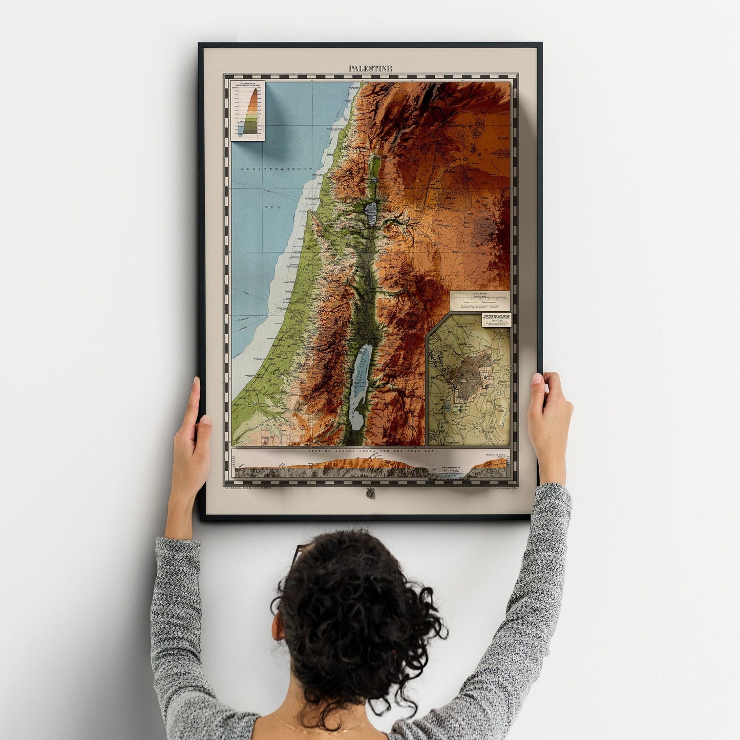 Palestine Map  - Topographic Shaded Elevation Relief Map - Vintage Style  - 2D Giclée Print -  Palestine, Israel, biblical Map, Bible Study