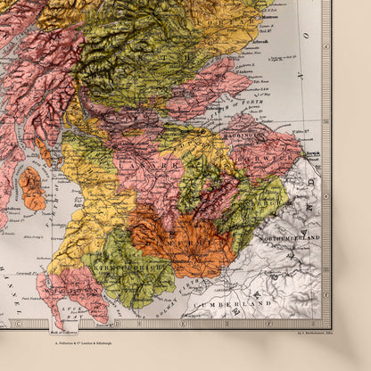 Scotland Topographic Map Print - 2D Giclée Print - Vintage - 1871 - Retro - Geological Map - 3D shaded effect relief Print - Elevation Map