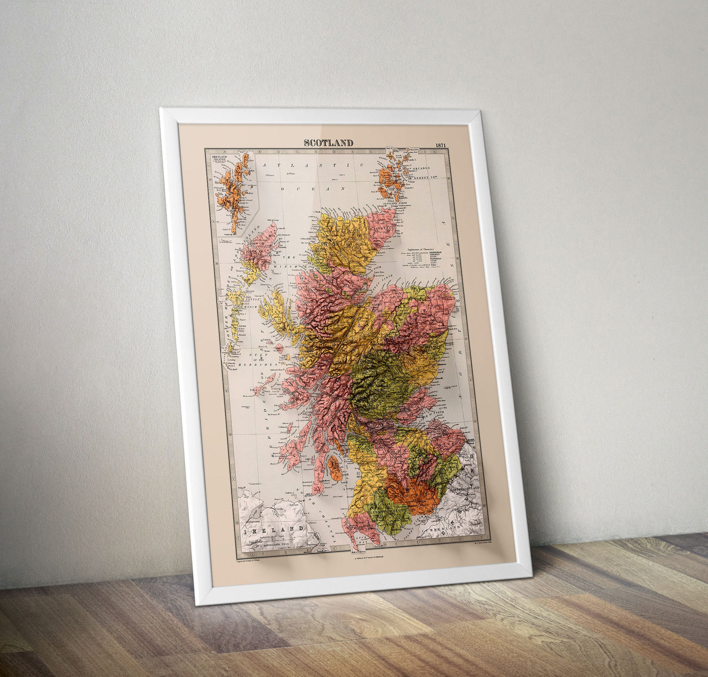 Scotland Topographic Map Print - 2D Giclée Print - Vintage - 1871 - Retro - Geological Map - 3D shaded effect relief Print - Elevation Map