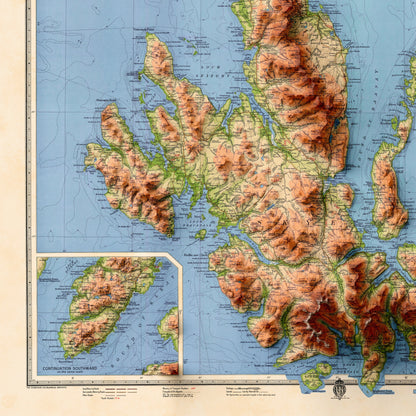 Skye Map - Isle of Skye - 2D Giclée Vintage 3D effect shaded relief Print - Elevation Poster - Map Art - Vintage Style - Portree - Dunvegan