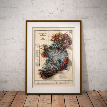 Ireland Map - Vintage Ireland Topo Map -  3D effect Geological relief Print, Dublin, Limerick, Ulster, Connaught, Munster,Leinster