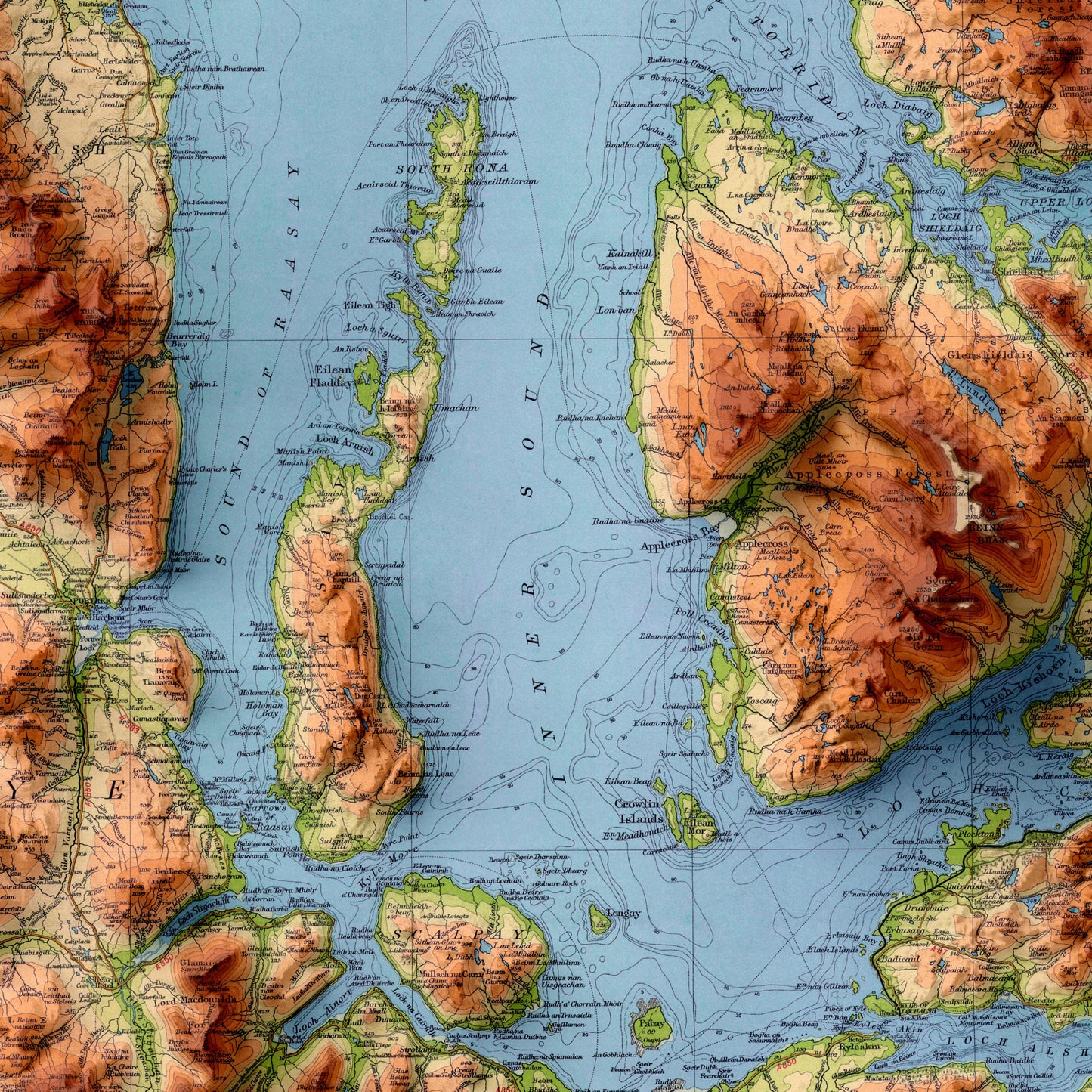 Skye Map - Isle of Skye - 2D Giclée Vintage 3D effect shaded relief Print - Elevation Poster - Map Art - Vintage Style - Portree - Dunvegan